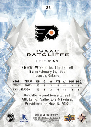 2022-23 Upper Deck Ice Hockey - Base - Rookie #128 Isaac Ratcliffe - Philadelphia Flyers