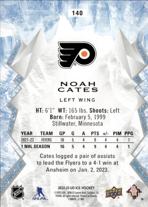 2022-23 Upper Deck Ice Hockey - Base - Rookie #140 Noah Cates - Philadelphia Flyers