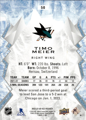 2022-23 Upper Deck Ice Hockey - Base #50 Timo Meier - San Jose Sharks