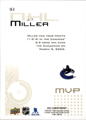 2022-23 Upper Deck MVP Hockey 20th Anniversery Gold Script #93 J.T. Miller - Vancouver Canucks