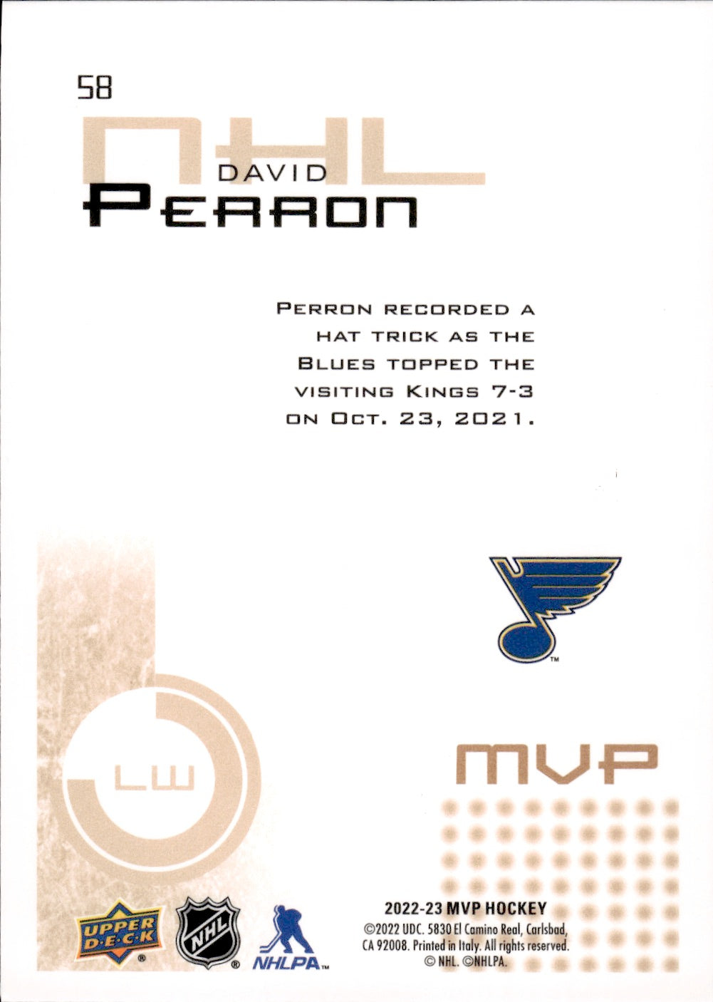 2022-23 Upper Deck MVP Hockey 20th Anniversery #58 David Perron - St. Louis Blues