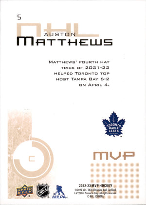 2022-23 Upper Deck MVP Hockey #5 Auston Mathews - Toronto Maple Leafs