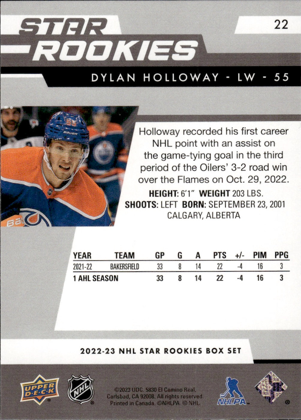 2022-23 Upper Deck NHL Star Rookies Box Set #22 Dylan Holloway - Edmonton Oilers