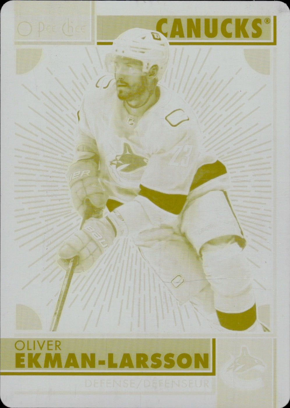 2022-23 Upper Deck O-Pee-Chee Hockey - Printing Plate - Yellow 1/1 #261 Oliver Ekman-Larsson - Vancouver Canucks