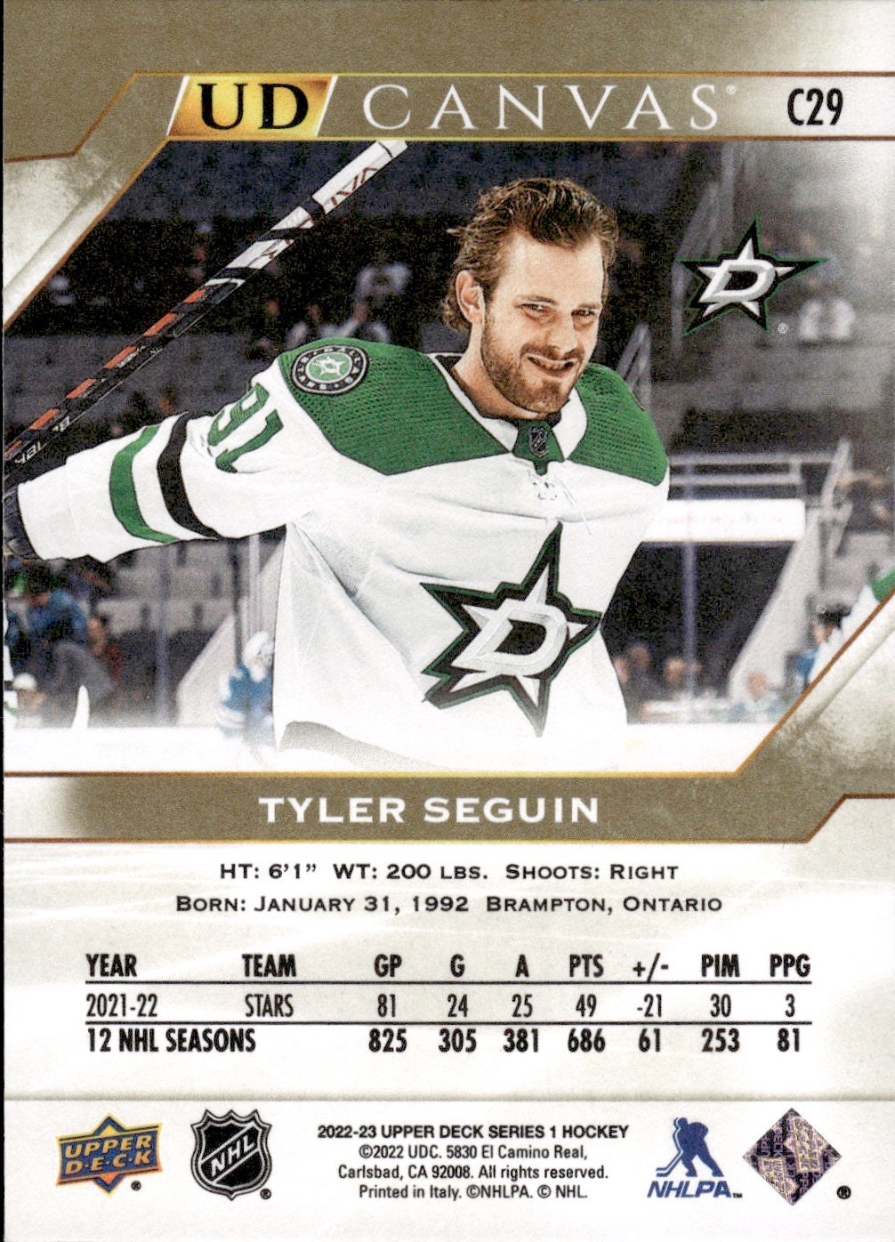 2022-23 Upper Deck Series 1 Hockey Canvas #C29 Tyler Seguin - Dallas Stars