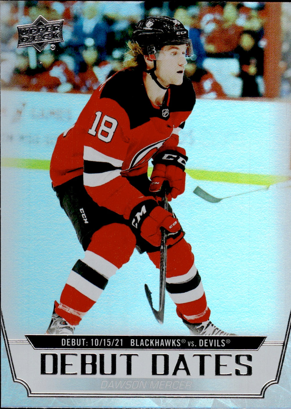 2022-23 Upper Deck Series 1 Hockey Debut Dates #DD-22 Dawson Mercer - New Jersey Devils - Front