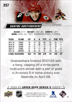 2022-23 Upper Deck Series 2 Hockey Base #257 Shayne Gostisbehere - Arizona Coyotes