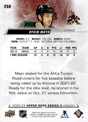 2022-23 Upper Deck Series 2 Hockey Base #258 Dysin Mayo - Arizona Coyotes