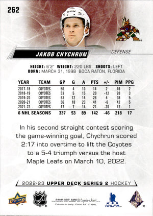 2022-23 Upper Deck Series 2 Hockey Base #262 Jakob Chychrun - Arizona Coyotes