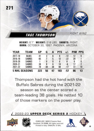 2022-23 Upper Deck Series 2 Hockey Base #271 Tage Thmpson - Buffalo Sabres