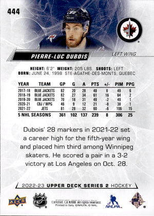 2022-23 Upper Deck Series 2 Hockey Base #444 Pierre-Luc Dubois - Winnipeg Jets