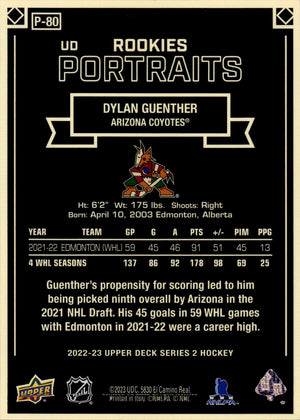 2022-23 Upper Deck Series 2 Hockey UD Portraits #P-80 Dylan Guenther - Arizona Coyotes