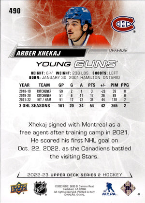 2022-23 Upper Deck Series 2 Hockey Young Guns #490 Arber Xhekaj - Montreal Canadiens