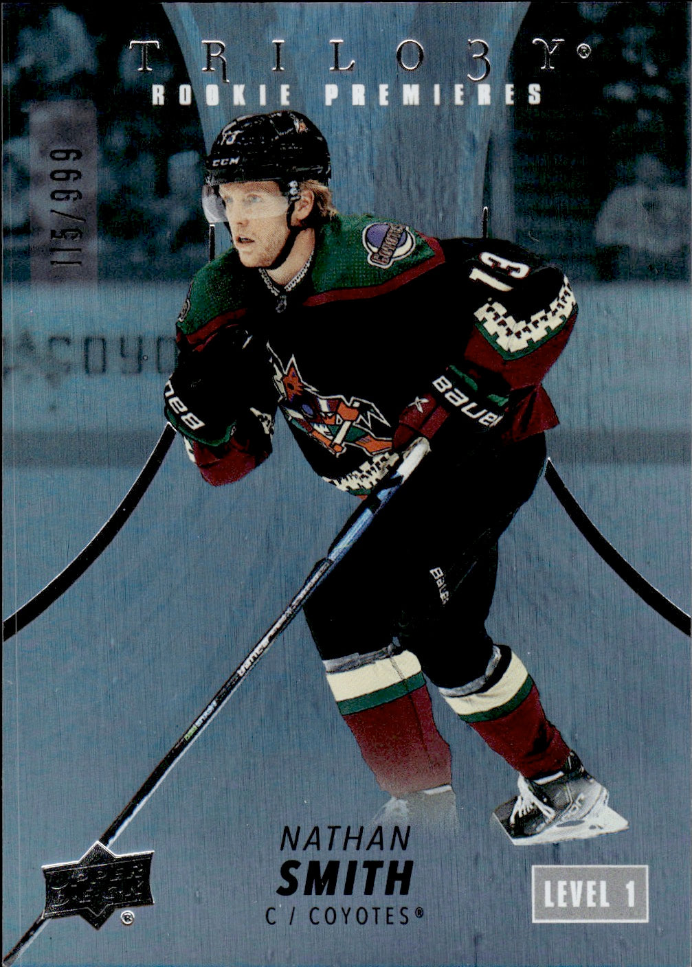 2022-23 Upper Deck Trilogy Hockey Rookie Premiers Level 1 /999 #101 Nathan Smith - Arizona Coyotes