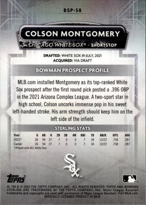 2022 Bowman Sterling Baseball Prospects #BSP-58 Colson Montgomery - Chicago White Sox