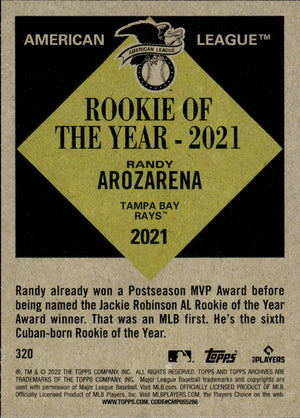 2022 Topps Archives Baseball 1961 Topps MVP #320 Randy Arozarena - Tampa Bay Rays