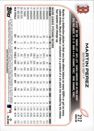 2022 Topps Series 1 Baseball #212 Martin Perez - Boston Red Sox