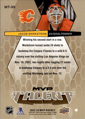 2023-24 Upper Deck MVP Hockey - 20th Anniversary MVP Talent - Gold Script #MT-99 Jacob Markstrom - Calgary Flames