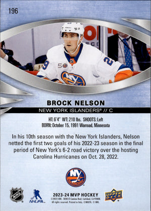 2023-24 Upper Deck MVP Hockey - Base #196 Brock Nelson - New York Islanders