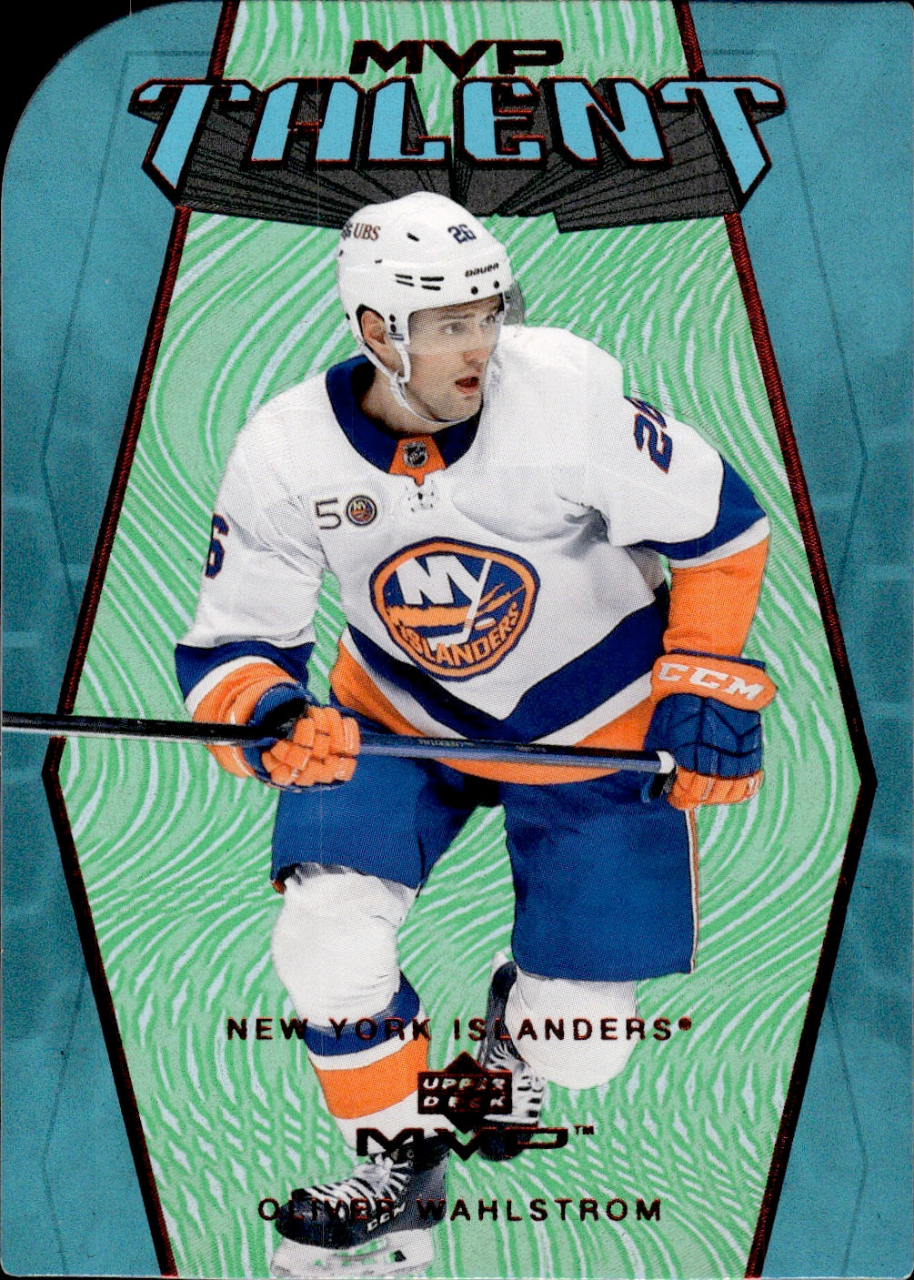 2023-24 Upper Deck MVP Hockey - Green Colours & Contours /20 #MT-60 Oliver Whalstrom - New York Islanders