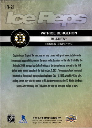 2023-24 Upper Deck MVP Hockey - Ice Reps #IR-21 Patrice Bergeron - Boston Bruins - Blades