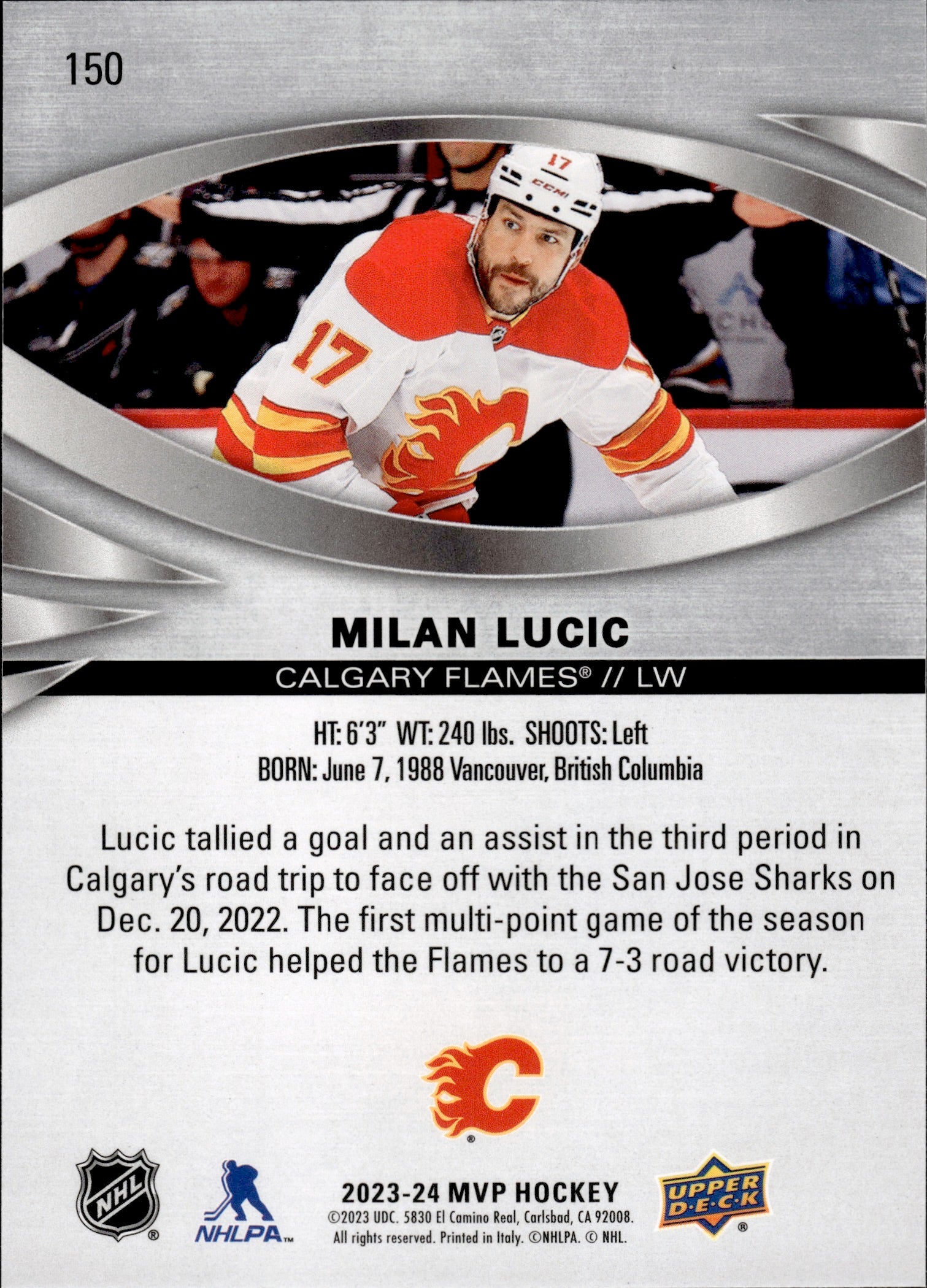2023-24 Upper Deck MVP Hockey - Silver Scripts #150 Milan Lucic - Calgary Flames