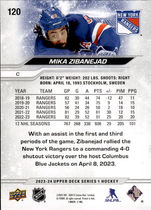 2023-24 Upper Deck Series 1 Hockey - Base #120 Mika Zibanejad - New York Rangers