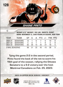 2023-24 Upper Deck Series 1 Hockey - Base #128 Shane Pinto - Ottawa Senators