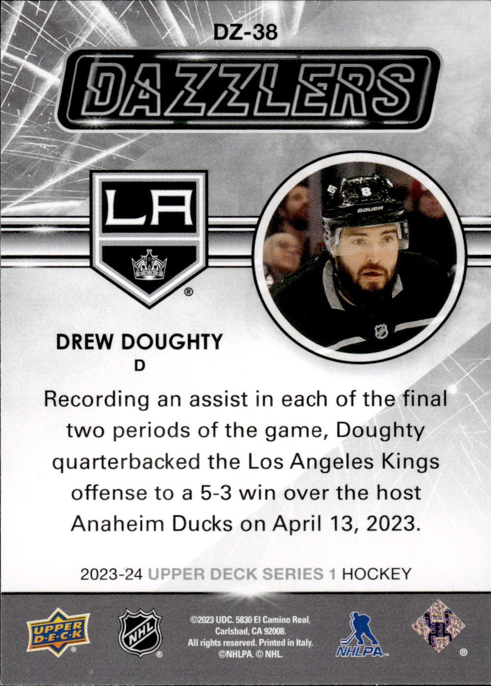 2023-24 Upper Deck Series 1 Hockey - Dazzlers - Blue #DZ-38 Drew Doughty - Los Angeles Kings