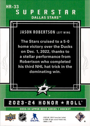 2023-24 Upper Deck Series 1 Hockey - Honor Roll - Superstar #HR-33 Jason Robertson - Dallas Stars