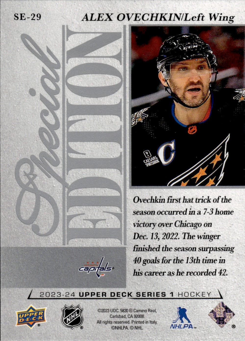 2023-24 Upper Deck Series 1 Hockey - Special Edition #SE-29 Alex Ovechkin - Washington Capitals