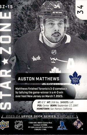 2023-24 Upper Deck Series 1 Hockey - Star Zone #SZ-15 Auston Matthews - Toronto Maple Leafs