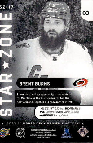 2023-24 Upper Deck Series 1 Hockey - Star Zone #SZ-17 Brent Burns - Carolina Hurricanes