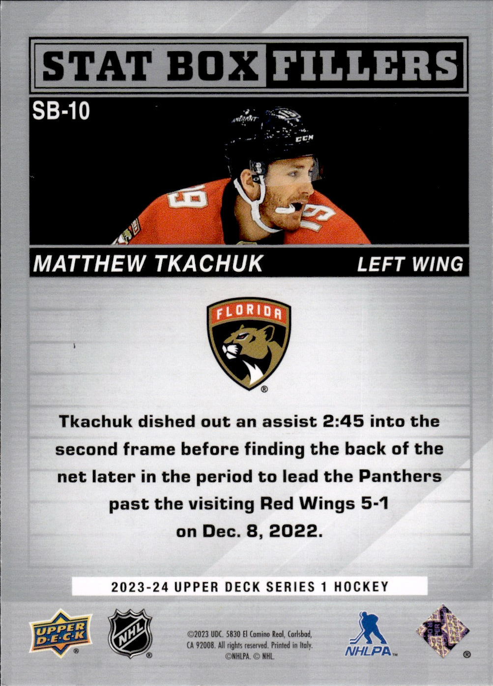 2023-24 Upper Deck Series 1 Hockey - Stat Box Fillers #SB-10 Matthew Tkachuk - Florida Panthers