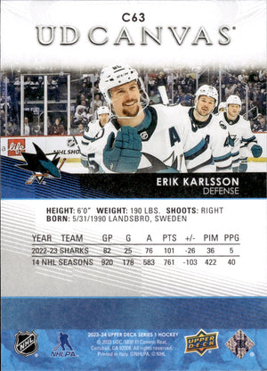 2023-24 Upper Deck Series 1 Hockey - UD Canvas #C63 Erik Karlsson - San Jose Sharks