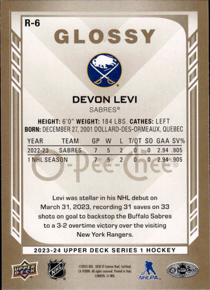 2023-24 Upper Deck Series 1 Hockey OPC Glossy #R-6 Devon Levi - Buffalo Sabres