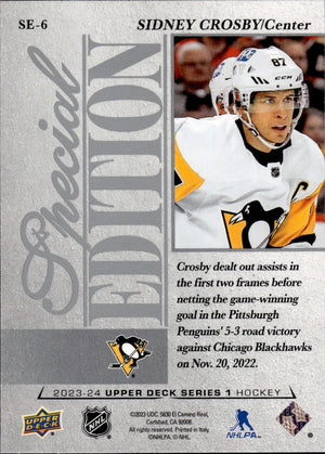 2023-24 Upper Deck Series 1 Hockey Special Edition #SB-6 Sidney Crosby - Pittsburgh Penguins