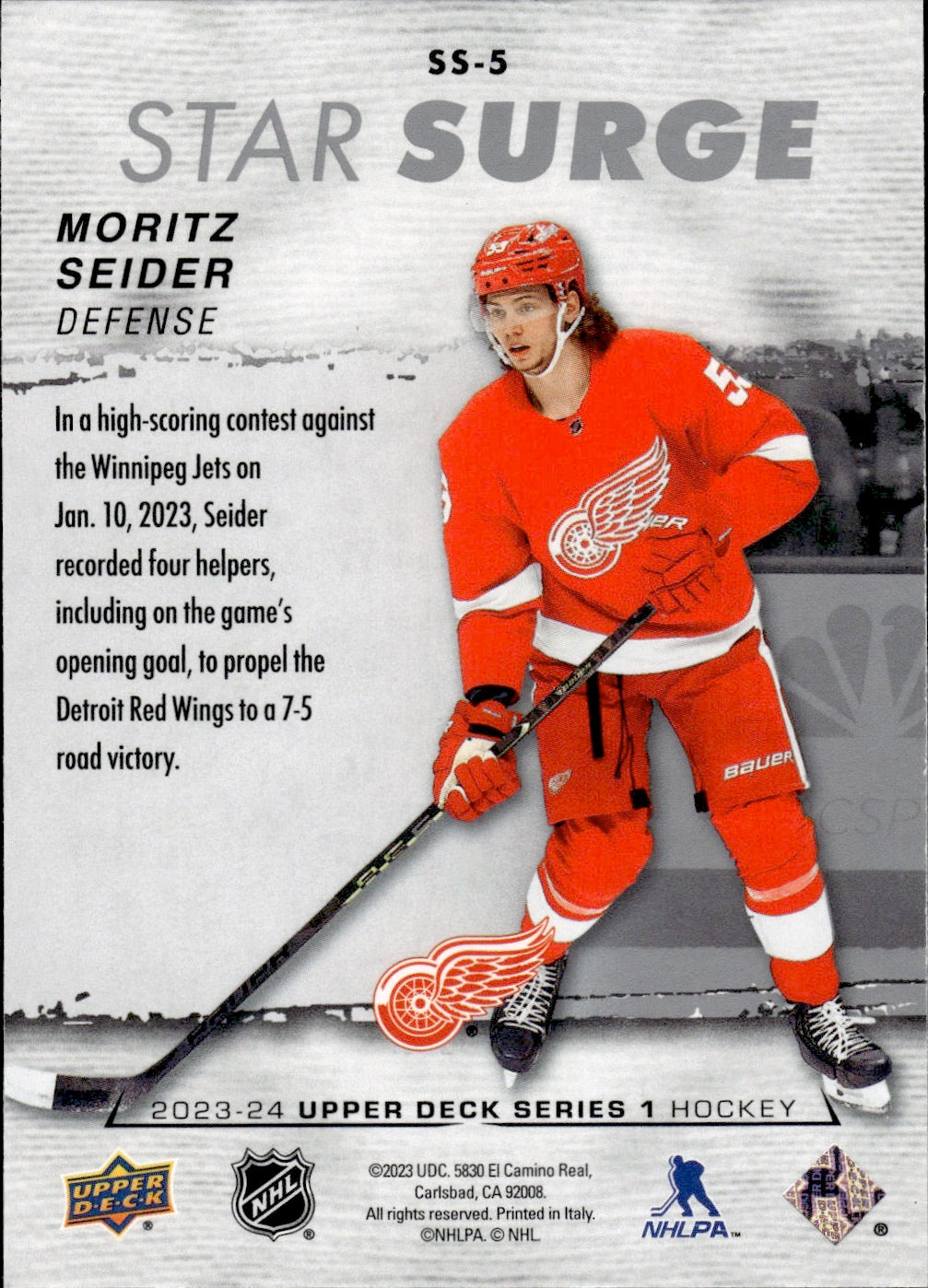 2023-24 Upper Deck Series 1 Hockey Star Surge #SS-5 Moritz Seider - Detroit Red Wings