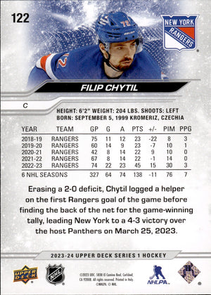 2023-24 Upper Deck Series 1 Hockey #122 Filip Chytil - New York Rangers