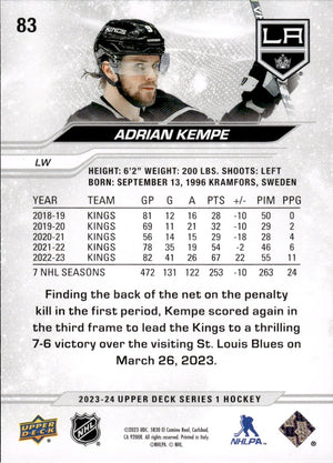 2023-24 Upper Deck Series 1 Hockey #82 Anze Kopitar - Los Angeles Kings