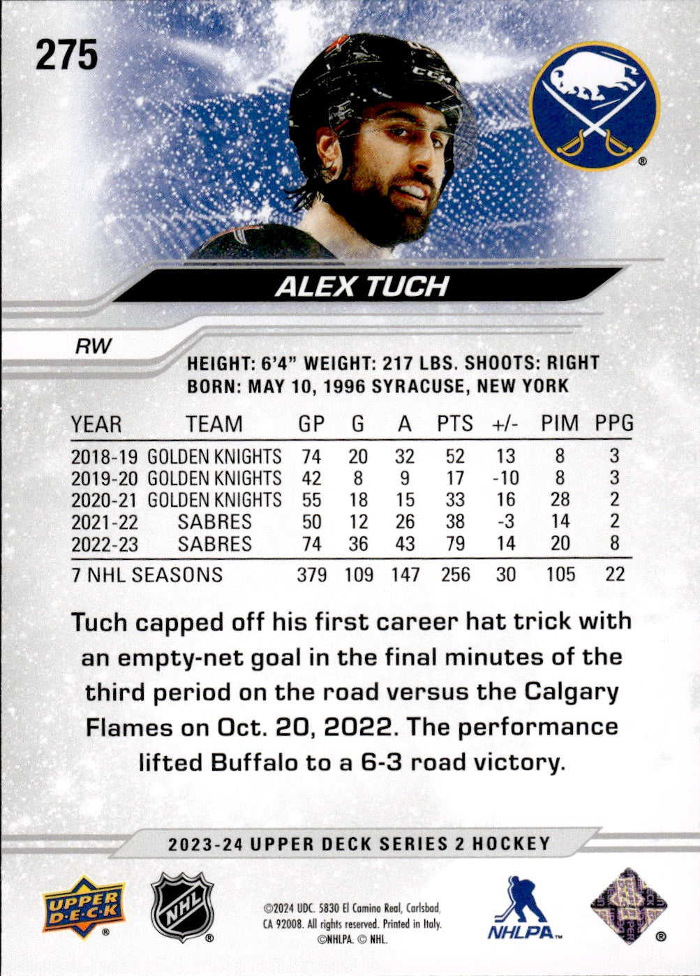 2023-24 Upper Deck Series 2 Hockey - Base #275 Alex Tuch - Buffalo Sabres