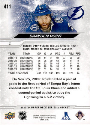 2023-24 Upper Deck Series 2 Hockey - Base #411 Brayden Point - Tampa Bay Lightning