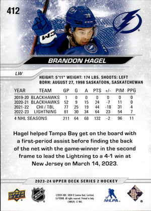 2023-24 Upper Deck Series 2 Hockey - Base #412 Brandon Hagel - Tampa Bay lightning