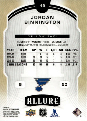 2020-21 Upper Deck Allure Hockey - Base - Yellow Taxi #49 Jordan Binnington - St. Louis Blues - B