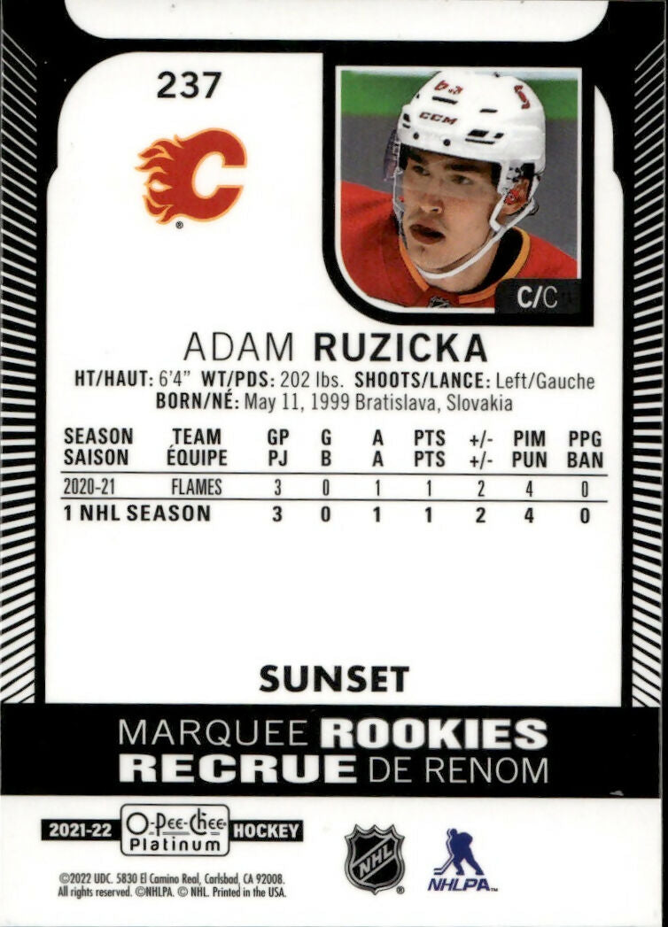 2021-22 Upper Deck O-Pee-Chee Platinum - Base - Sunset #237 Adam Ruzicka - Calgary Flames - B