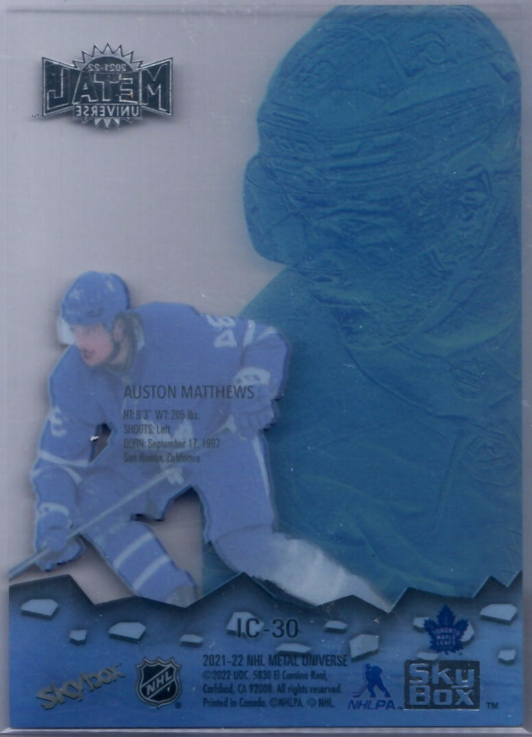 2021-22 Upper Deck Skybox Metal Universe Hockey - Ice Carvings #IC30 Auston Matthews - Toronto Maple Leafs - B