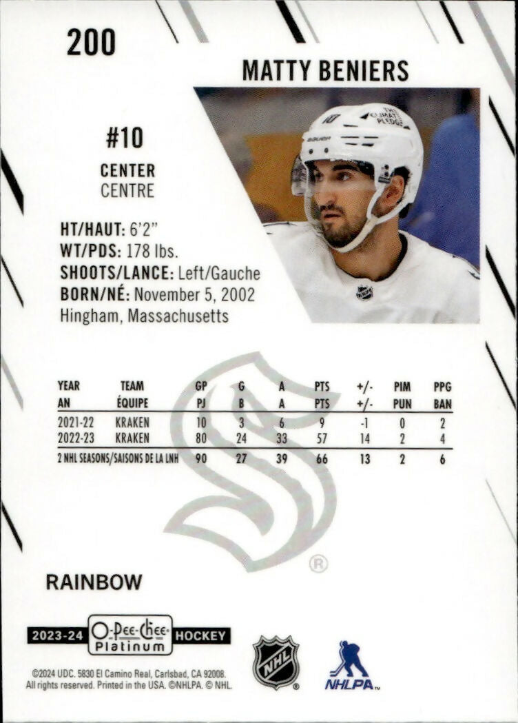 2023-24 Upper Deck O-Pee-Chee Platinum Hockey - Base - Rainbow #200 Matty Beniers - Seattle Kraken - B