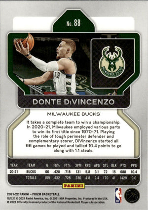 2021-22 Panini Prizm Basketball - Base # 88 Donte Divincenzo - Milwaukee Bucks