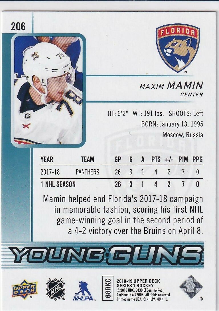 2018-19 Upper Deck #206 Maxim Mamin Florida Panthers Rookie