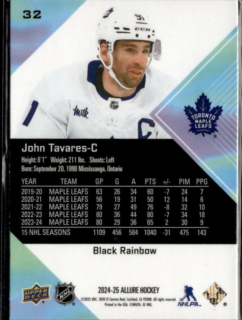 2024-25 Upper Deck Allure Hockey Black Rainbow #32 Toronto Maple Leafs, John Tavares